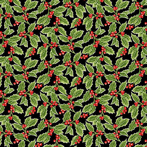 Holiday Botanical Packed Holly Leaves Jane Shasky Henry Glass Cotton Fabric HG 9555-96 Multi