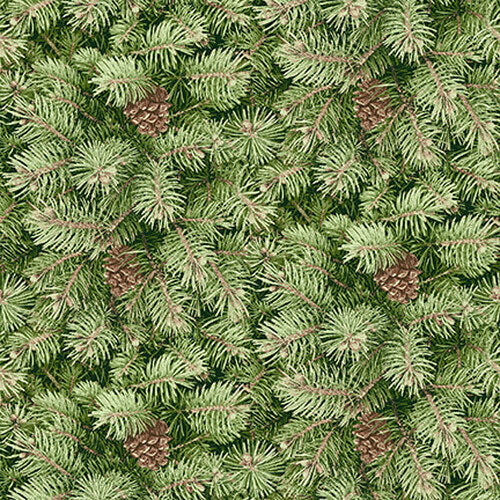 Holiday Botanical Packed Pine Branches Jane Shasky Henry Glass Cotton Fabric HG 9557-66 Green