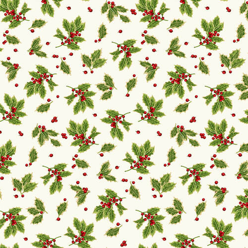 Holiday Botanical Tossed Holly Leaves Jane Shasky Henry Glass Cotton Fabric