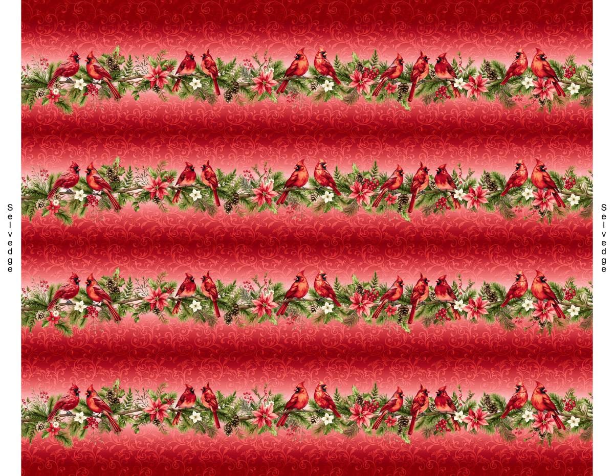 Holiday Feathers and Flourish Border Stripe Red Art Loft Studio E Cotton Fabric SE-9271-88 | US Fabric Shop