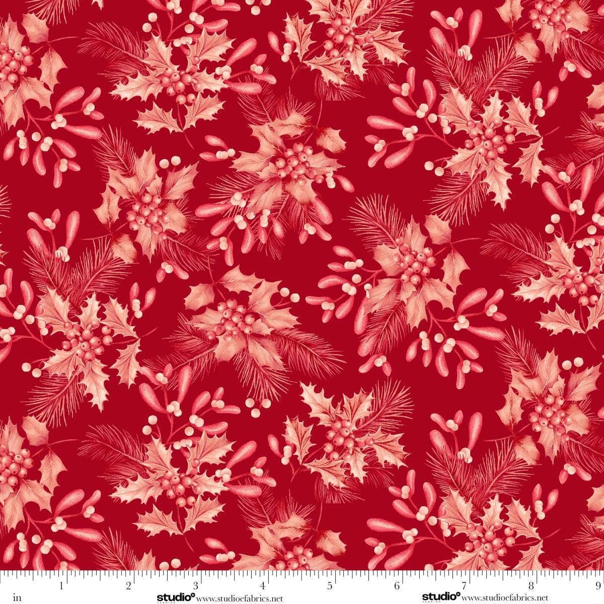 Holiday Feathers and Flourish Holly and Mistletoe Red Art Loft Studio E Cotton Fabric SE-9268-88 | US Fabric Shop