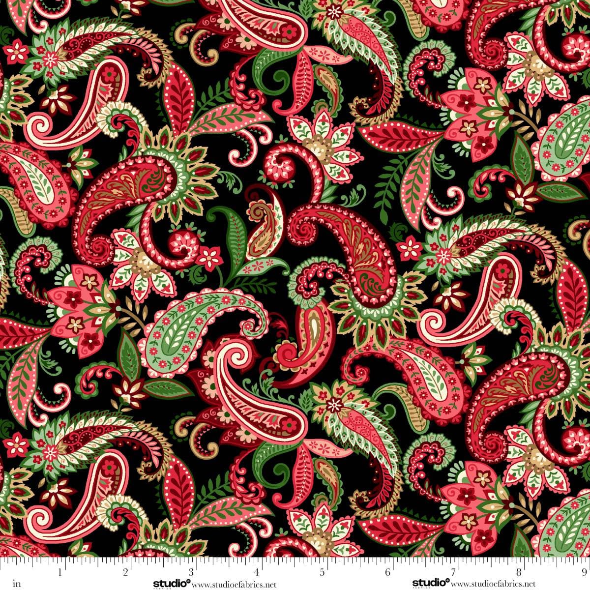 Holiday Feathers and Flourish Paisley Black Art Loft Studio E Cotton Fabric SE-9264-99 | US Fabric Shop
