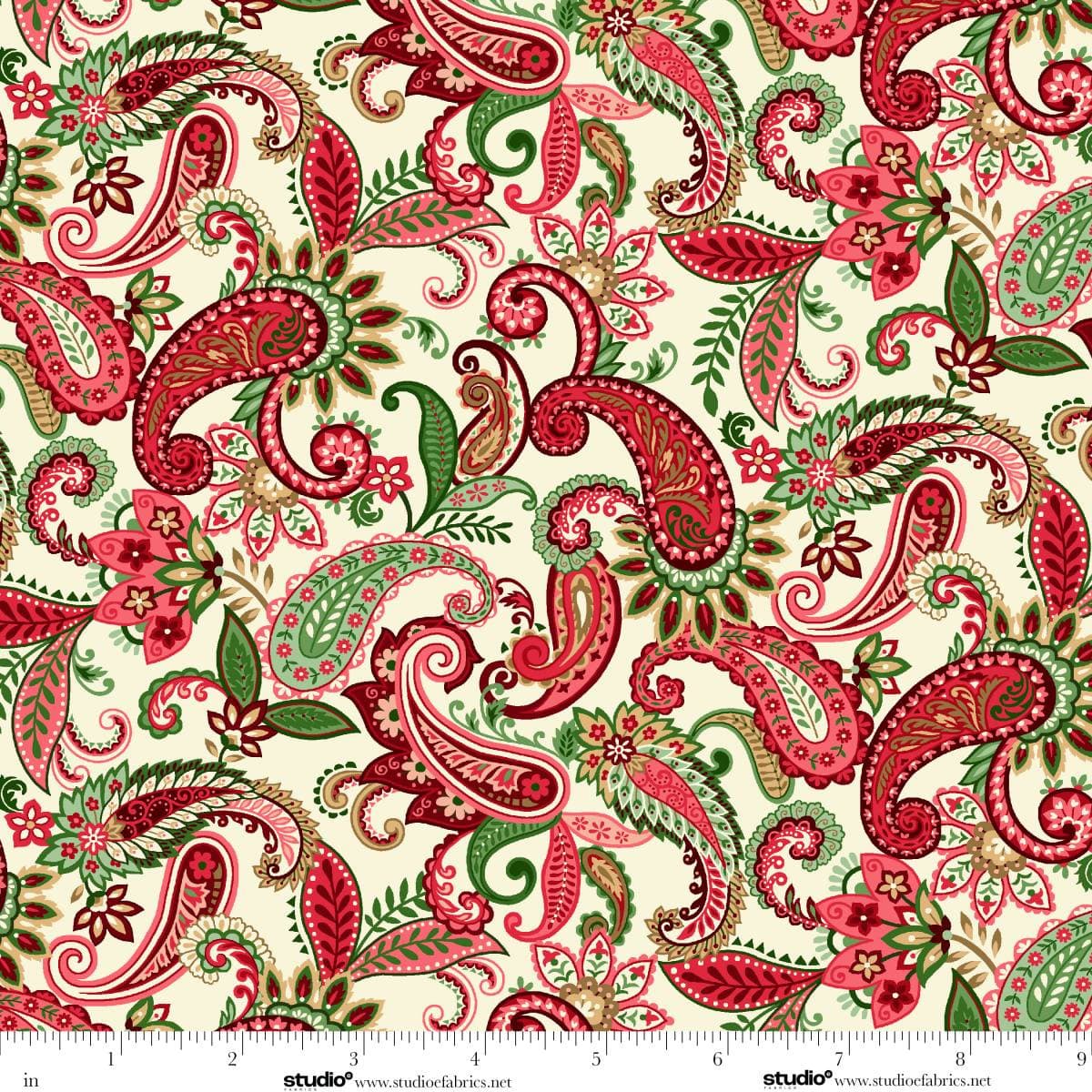 Holiday Feathers and Flourish Paisley Cream Art Loft Studio E Cotton Fabric SE-9264-44 | US Fabric Shop