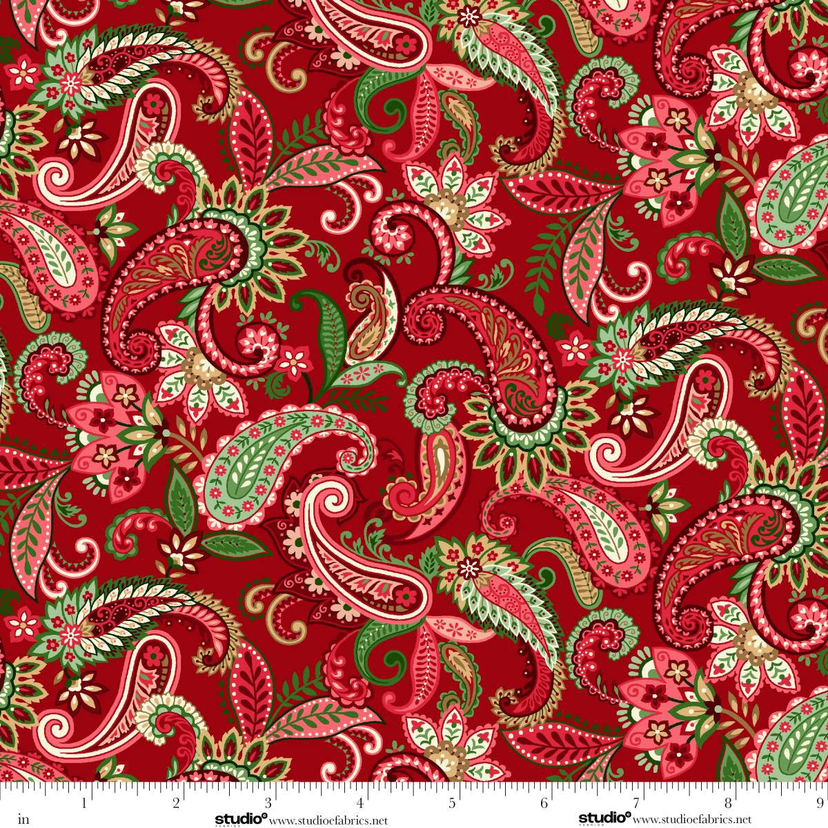 Holiday Feathers and Flourish Paisley Red Art Loft Studio E Cotton Fabric SE-9264-88