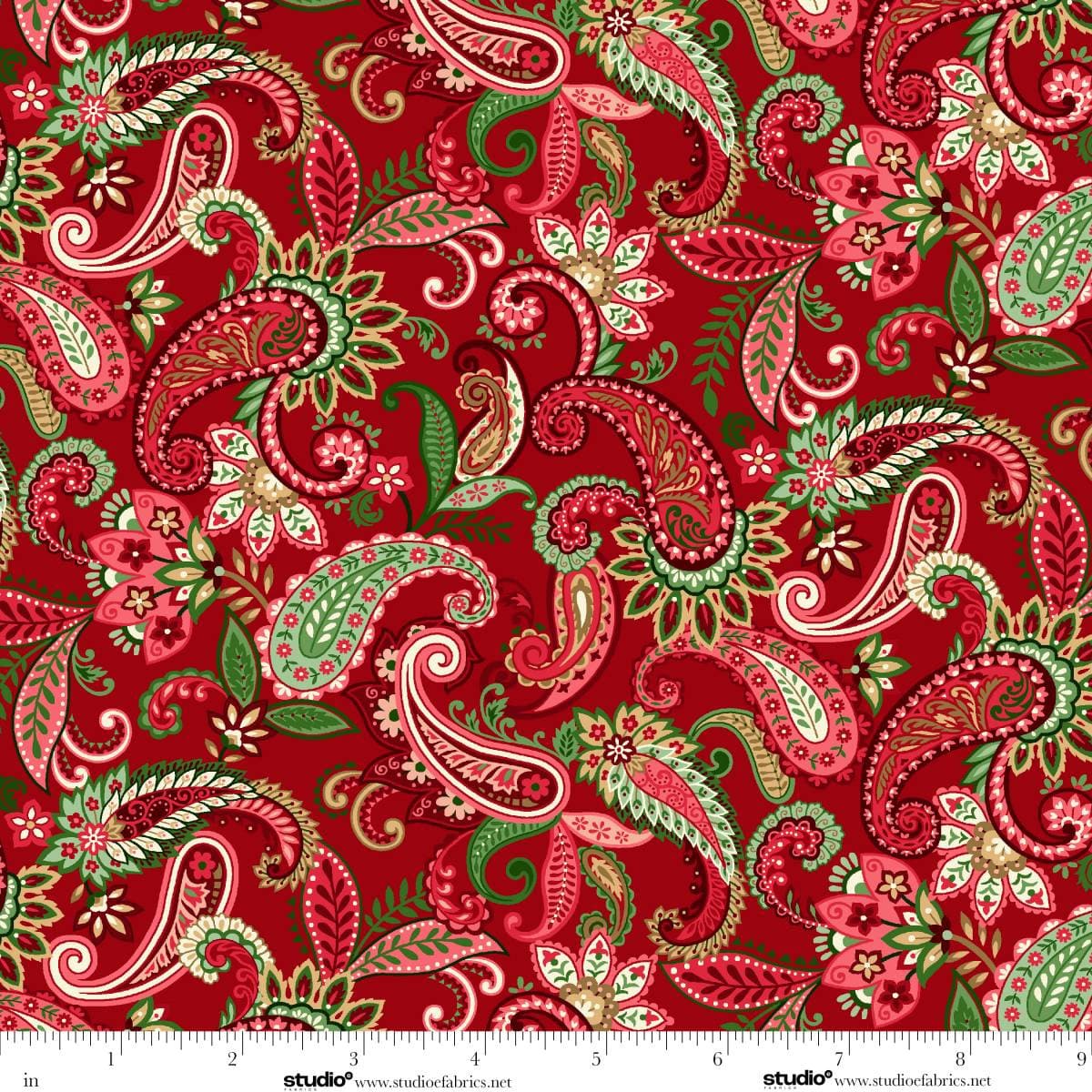 Holiday Feathers and Flourish Paisley Red Art Loft Studio E Cotton Fabric SE-9264-88 | US Fabric Shop
