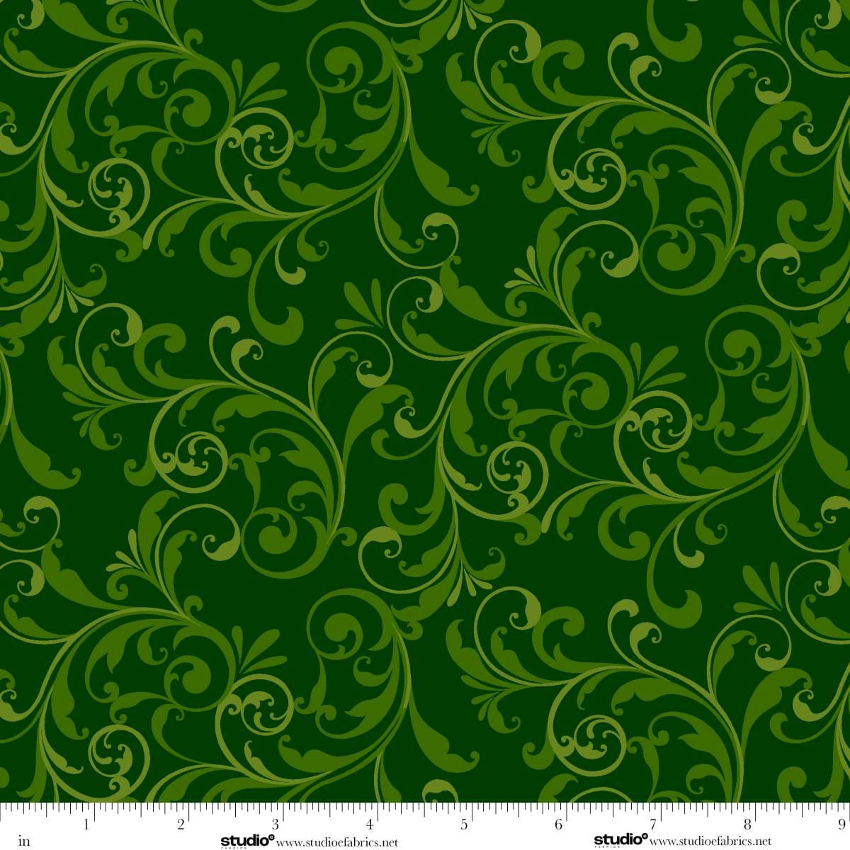 Holiday Feathers and Flourish Scroll Green Art Loft Studio E Cotton Fabric SE-9266-66 | US Fabric Shop