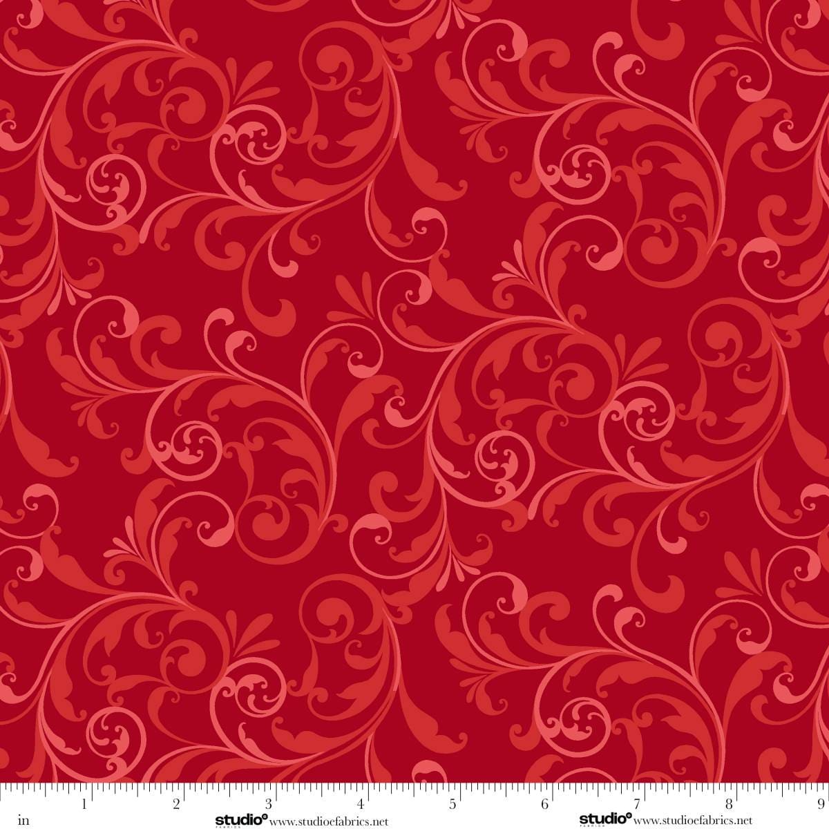 Holiday Feathers and Flourish Scroll Red Art Loft Studio E Cotton Fabric SE-9266-88 | US Fabric Shop