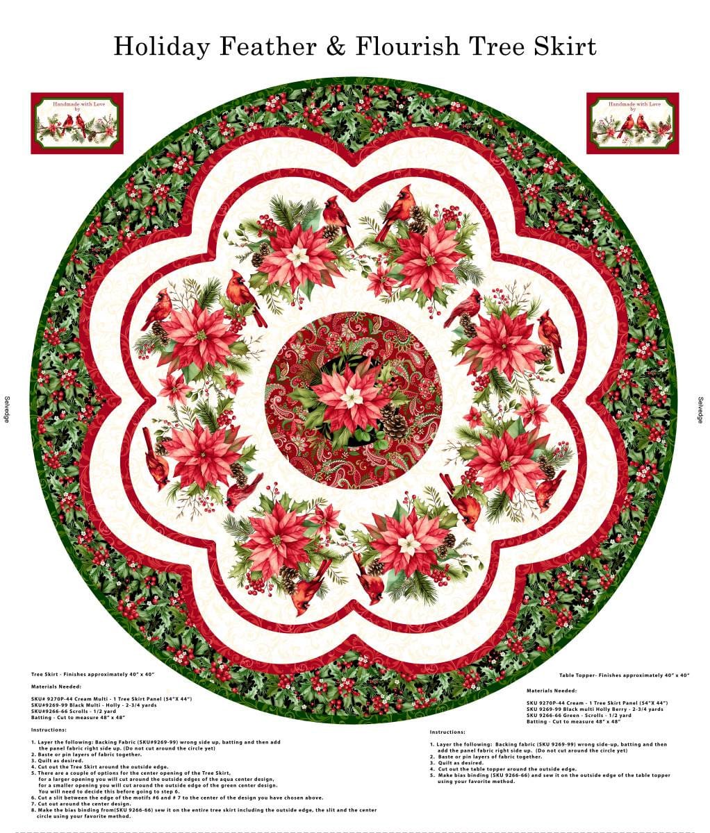 Holiday Feathers and Flourish Tree Skirt 54" Cream Art Loft Studio E Cotton Fabric SE-9270P-44 | US Fabric Shop