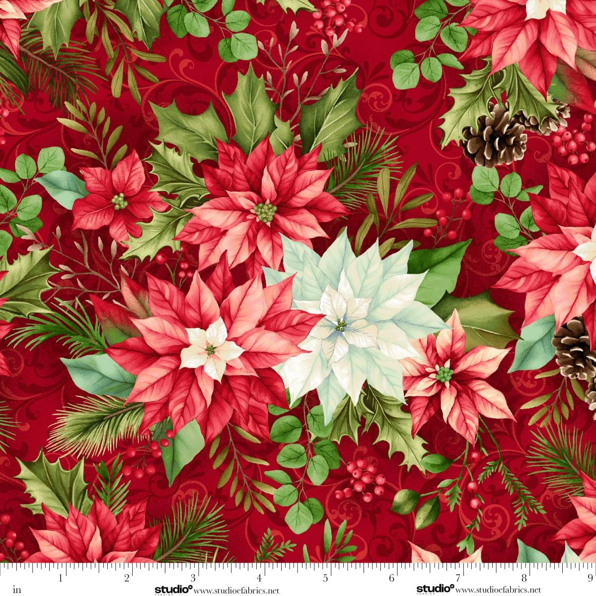 Holiday Feathers and Flourish Winter Blooms Red Art Loft Studio E Cotton Fabric SE-9267-88 | US Fabric Shop