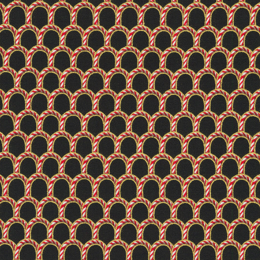 Holiday Flourish Peppermint Twist Candy Canes Black Metallic Robert Kaufman Cotton Fabric RK-SRKM-22952-2