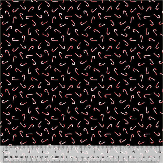 Holiday Twinkle Candy Canes Black Silver Whistler Studios Windham Fabrics Cotton Fabric WF-53994M-2