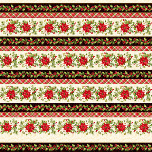 Holly Berry Park Border Stripe Cream Art Loft Studio E Cotton Fabric
