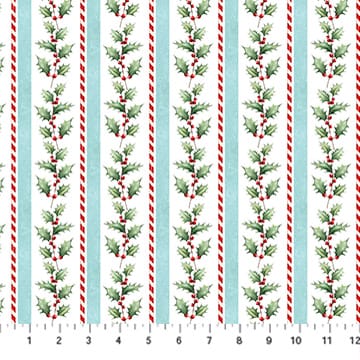 Holly Jolly Holly Stripe White Multi EML Studio Northcott Cotton Fabric NC-28814-10 | US Fabric Shop