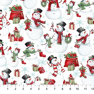 Holly Jolly Snowmen White Multi EML Studio Northcott Cotton Fabric NC-28813-10 | US Fabric Shop