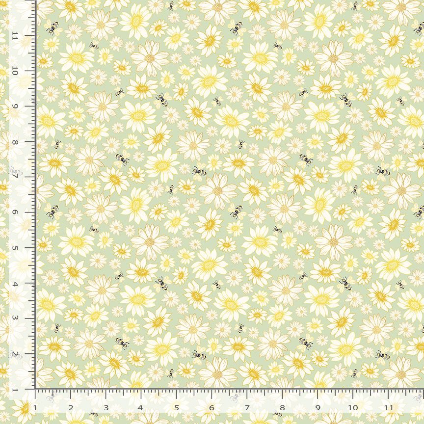 Home Sweet Home Tossed Flowers & Bees Sage Green Timeless Treasures Cotton Fabric TT-BEE-CD3046-SAGE