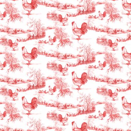Home To Roost Toile Red Susan Winget Wilmington Prints Cotton Fabric