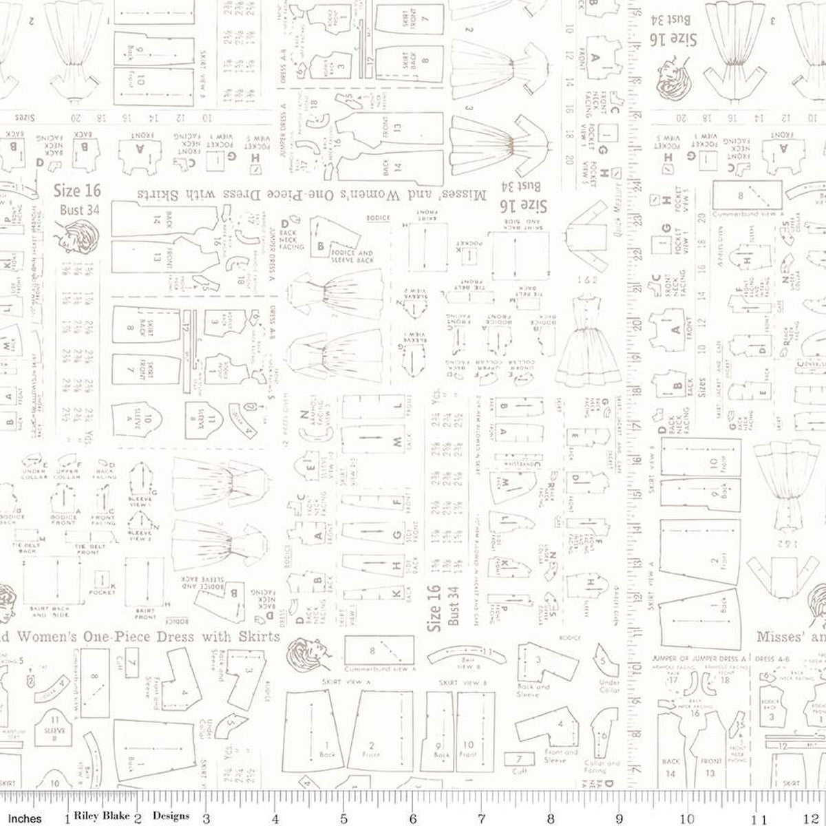 Home Town Patterns Pewter Gray White Lori Holt Riley Blake Designs Cotton Fabric RB-C13599-PEWTER