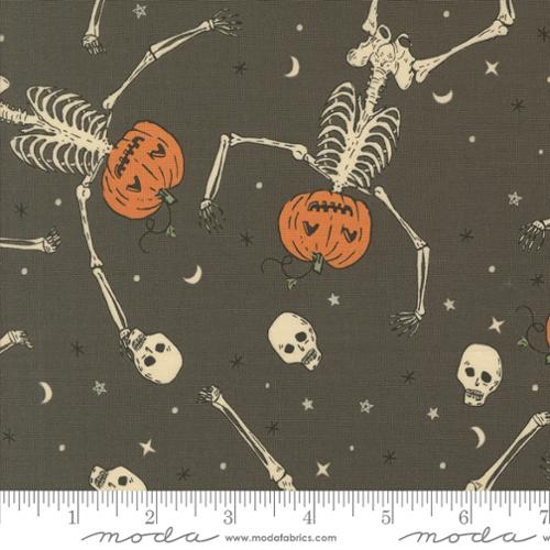 Home Sweet Haunt Dancing Skeleton Pumpkin Stone Grey Stacy Lest Hsu Moda Cotton Fabric MD-20913-12