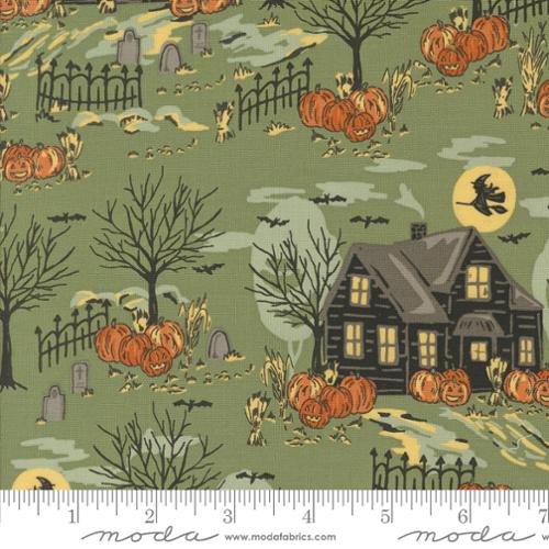 Home Sweet Haunt Haunted Forest Moss Light Green Stacy Lest Hsu Moda Cotton Fabric MD-20912-15