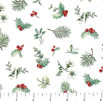 Home for Christmas Greenery Toss White Multi Deborah Edwards Northcott Cotton Fabric NC-DP28930-10 | US Fabric Shop