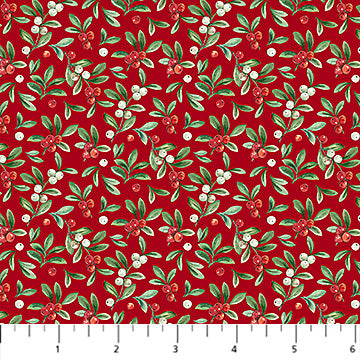Home for Christmas Mistletoe Red Multi Deborah Edwards Northcott Cotton Fabric NC-DP28931-24