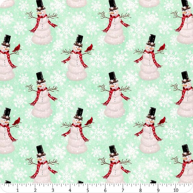 Home the Holidays Snowman Mint Beth Albert 3 Wishes Cotton Fabric