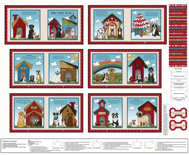 Home is Where the Dog Is Book Panel 36" Blue Kuebler The Whole Country Caboodle Henry Glass Cotton Fabric HG-1869P-11