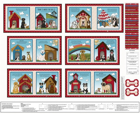 Home is Where the Dog Is Book Panel 36" Blue Kuebler The Whole Country Caboodle Henry Glass Cotton Fabric HG-1869P-01