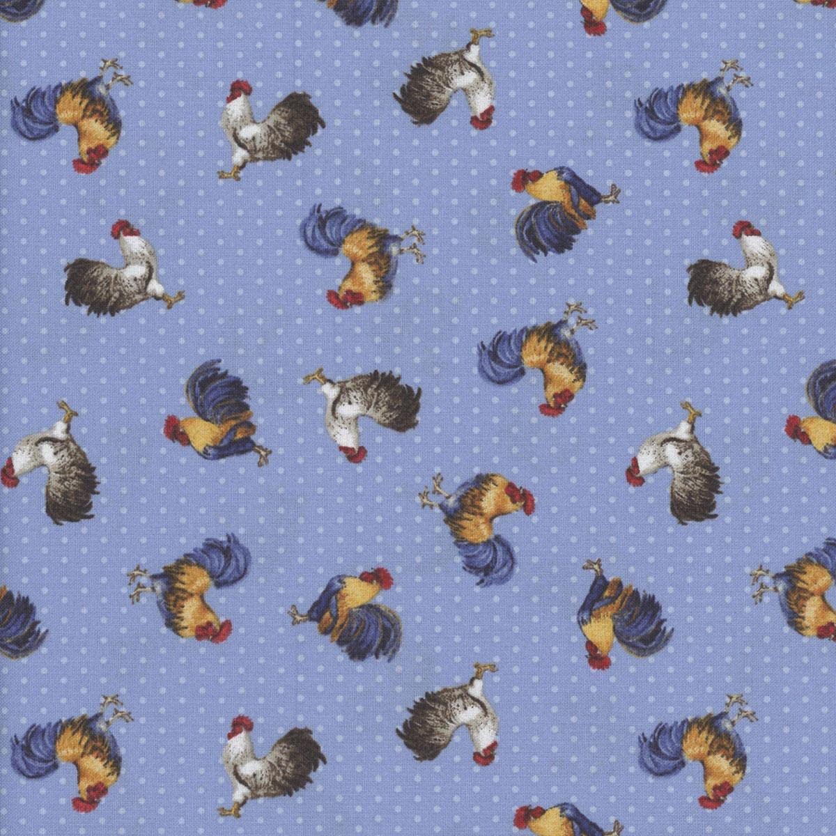 Home to Roost Rooster Toss Light Blue Susan Winget Wilmington Prints Cotton Fabric