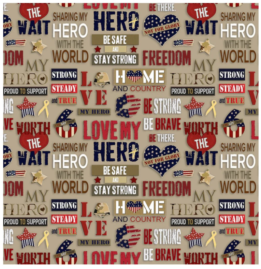Homefront Girl Military Love My Hero Words Allover Sykel Cotton Fabric