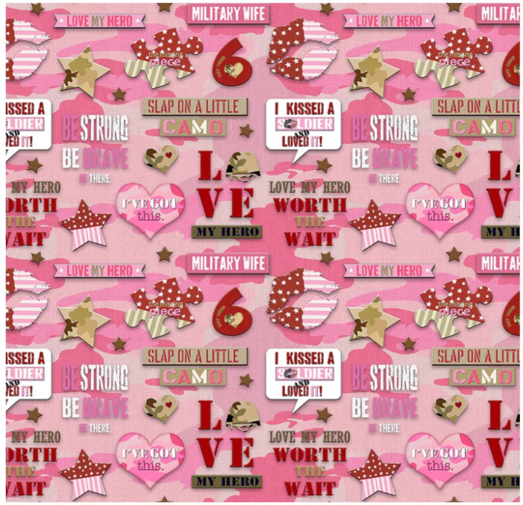 Homefront Girl Military Pink Camo Kiss Allover Sykel Cotton Fabric