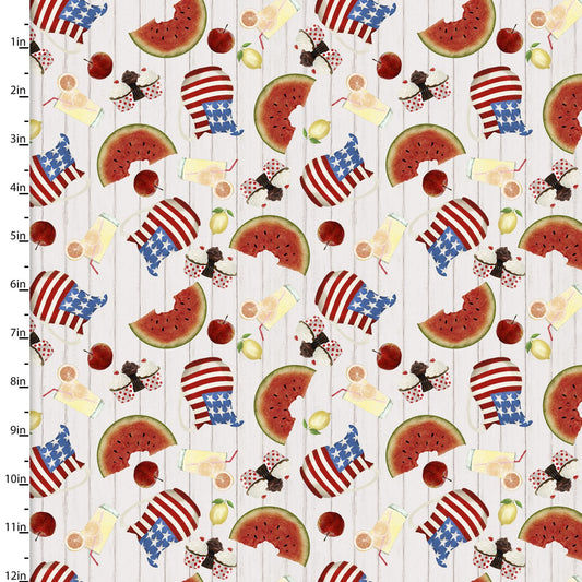 Hometown America Home Tossed Fruit Beige Beth Albert 3 Wishes Cotton Fabric