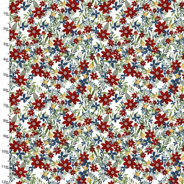 Hometown America Patriotic Flowers White Beth Albert 3 Wishes Cotton Fabric