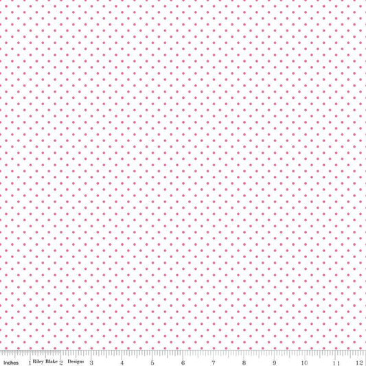 White Swiss Dots Hot Pink The RBD Designers Riley Blake Designs Cotton Fabric C660-70-HOTPINK