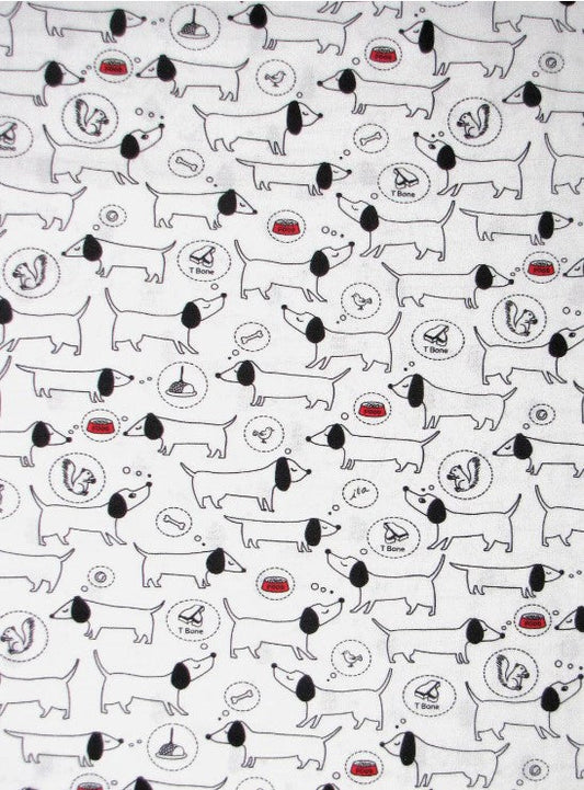 Hot Diggity Dog Drawing White Quilting Treasures Cotton Fabric