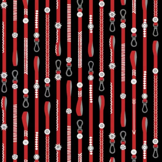 Hot Diggity Dog Leash Stripe Black Quilting Treasures Cotton Fabric
