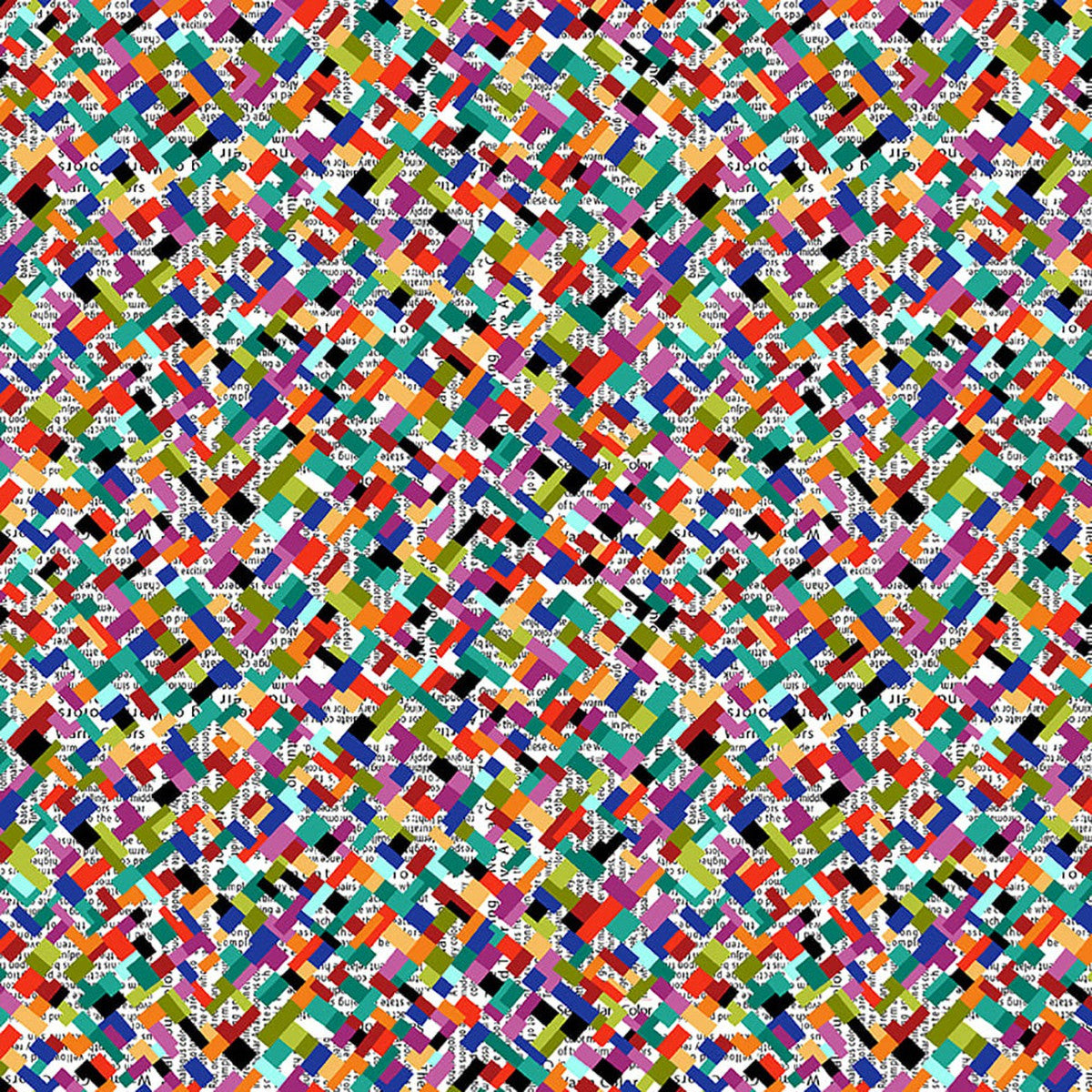 Hothouse Magic Diagonal Geo and Words Red Chelsea DesignWorks Studio E Cotton Fabric