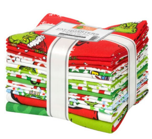 How the Grinch Stole Christmas 18 pieces of 18 x 21 fat quarter bundle Robert Kaufman Cotton Fabric RK-FQ-1888-18