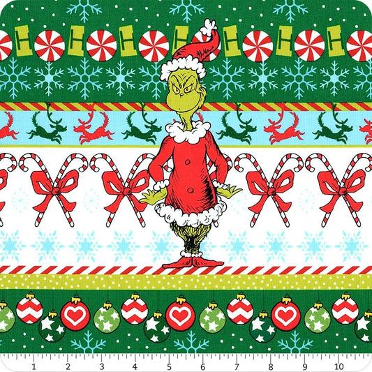 How the Grinch Stole Christmas Stripes White Dr. Seuss Enterprises Robert Kaufman Cotton Fabric RK-ADE-73330-1