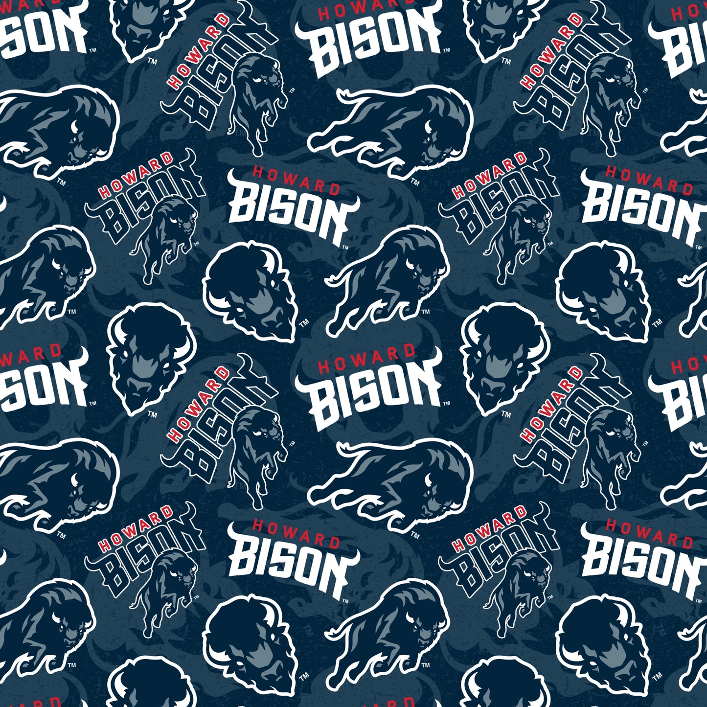 Howard Bison NCAA College Tone on Tone Logo Navy Blue Sykel Cotton Fabric HOW-1178