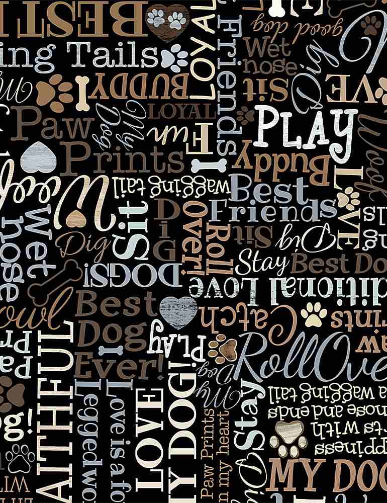 Howl You Doin? I love my Dog Text Black Timeless Treasures Cotton Fabric TT-DOG-CD8554-BLACK