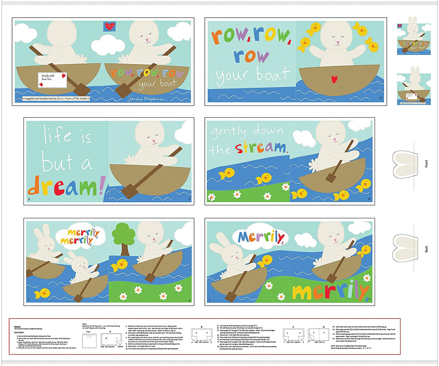 Huggable and Lovable Book Row Row Row Your Boat Book Panel 36" Studio E Cotton Fabric