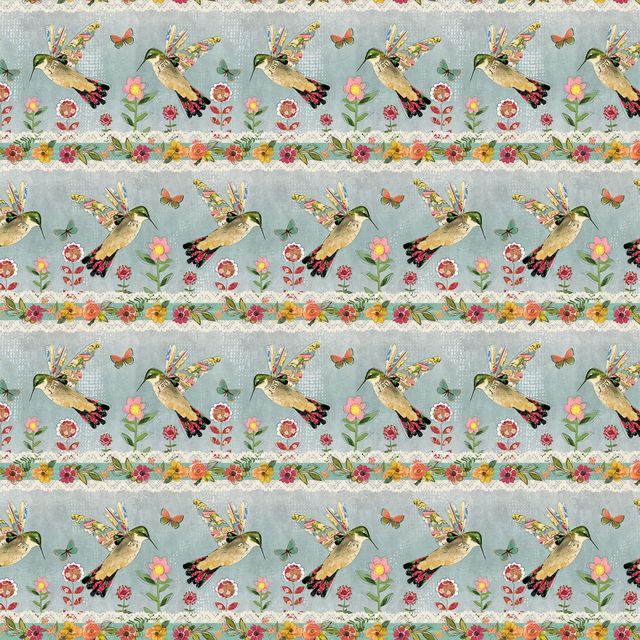 Hummingbird Garden of Light Stripe Benartex Cotton Fabric