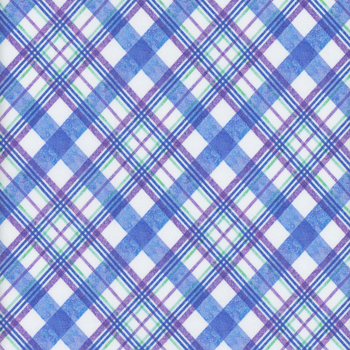 Hydrangea Garden Diagonal Plaid Cobalt Blue Jenni Lee Studio E Cotton Fabric