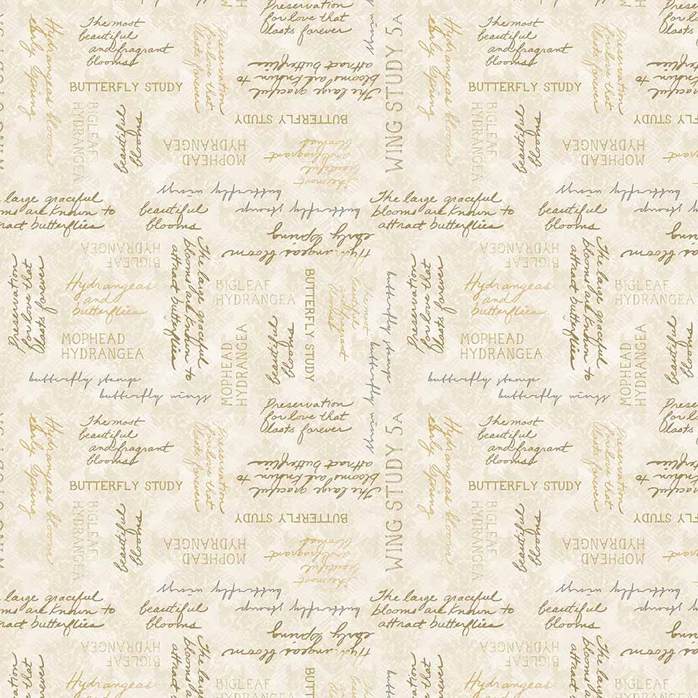 Hydrangea Mist Word Toss Beige Susan Winget Wilmington Prints Cotton Fabric