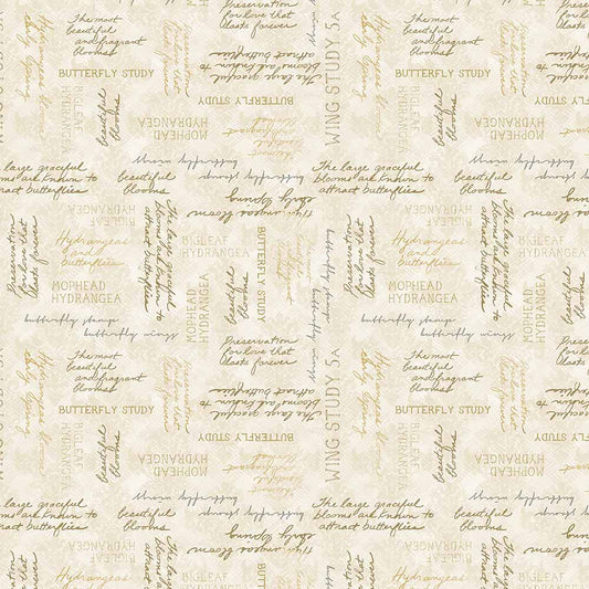 Hydrangea Mist Word Toss Beige Susan Winget Wilmington Prints Cotton Fabric