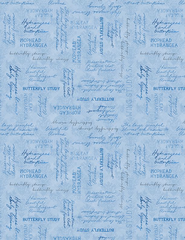 Hydrangea Mist Word Toss Blue Susan Winget Wilmington Prints Cotton Fabric