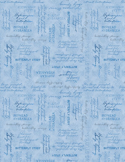 Hydrangea Mist Word Toss Blue Susan Winget Wilmington Prints Cotton Fabric
