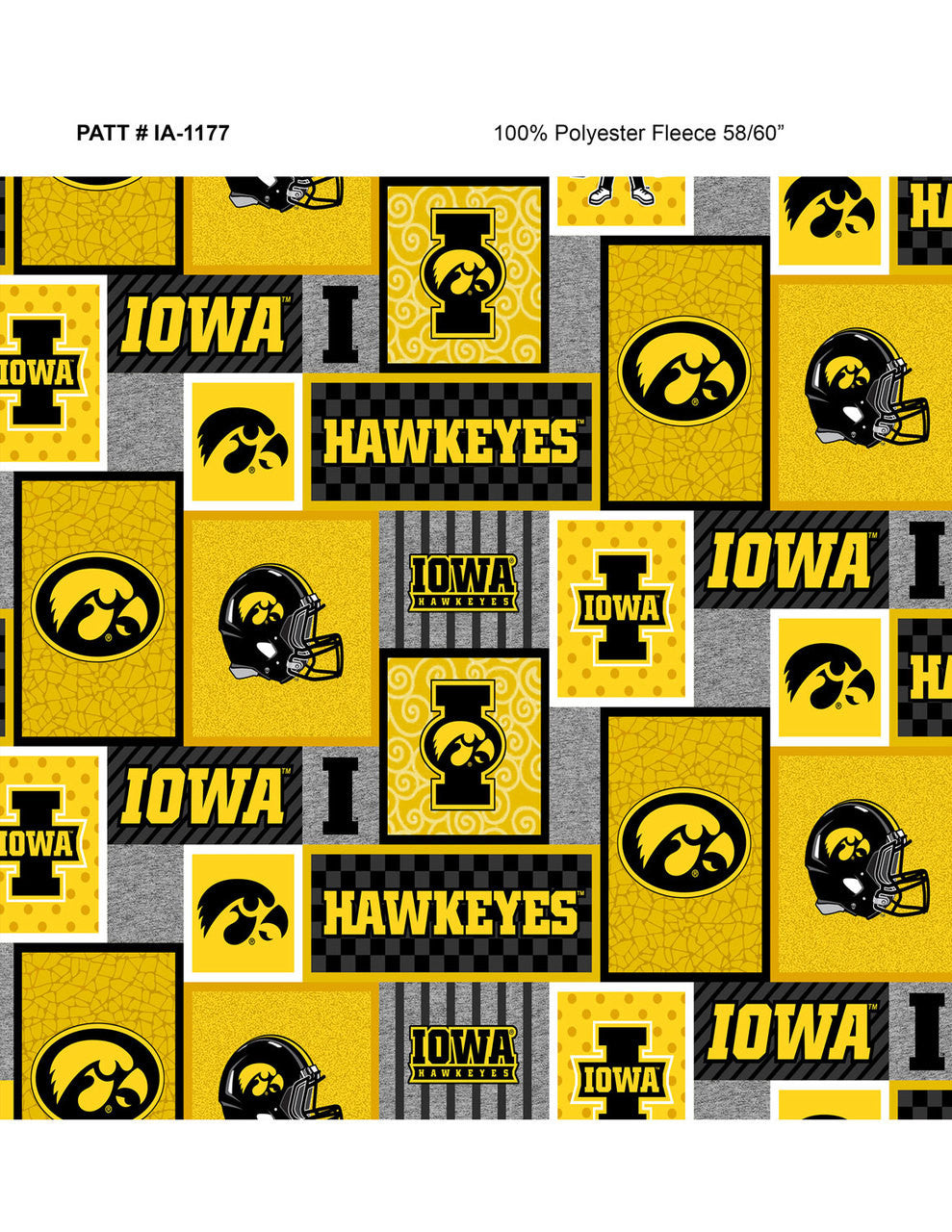 Iowa Hawkeyes NCAA College Patch Sykel Enterprises Polyester Fleece Fabric IA-1177