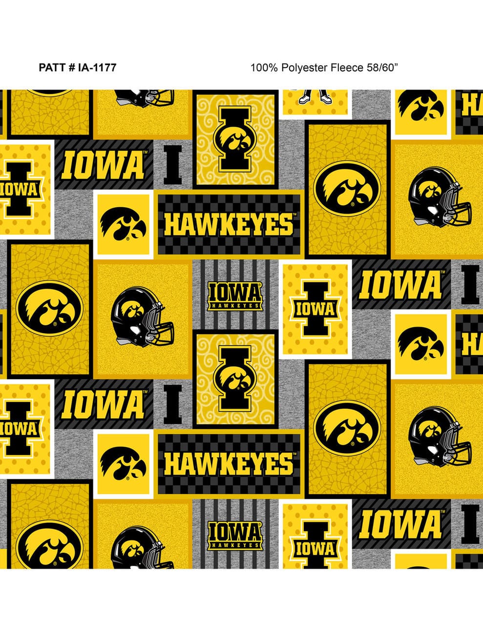Iowa Hawkeyes NCAA College Patch Sykel Enterprises Polyester Fleece Fabric IA-1177 | US Fabric Shop